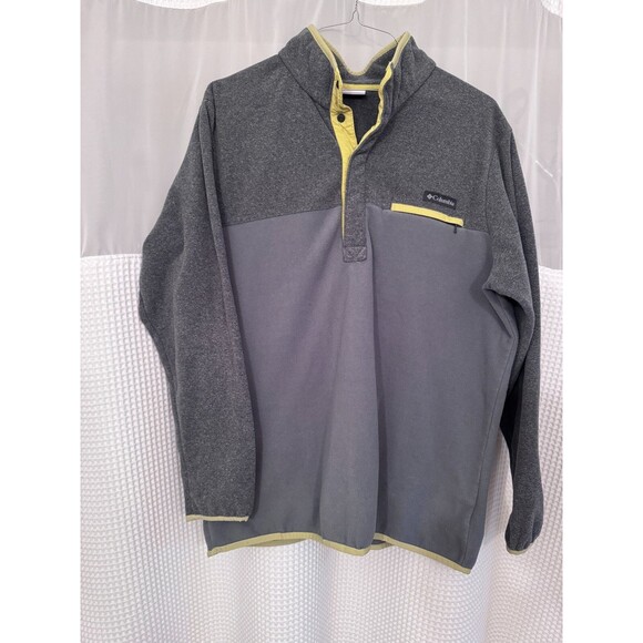 Columbia Men's Grey and Yellow 1/4 Snap Button Pullover Sweatshirt Size L VGUC - Picture 1 of 3